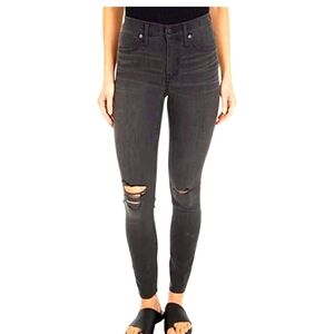 Madewell 9" high rise skinny black fade wash distress knee women's jeans size 25